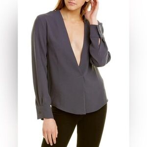 IRO Licious Grey Long Sleeve V-Neck Pleated Blouse Size L